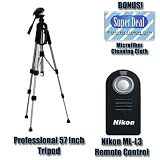 Nikon ML-L3 Remote Control for Nikon D40, D40x, D60, D80 & D90 Digital SLR Cameras + Zeikos 57 Inch Full Size Tripod with Exclusive FREE Complimentary Super Deal Micro Fiber Cleaning Cloth