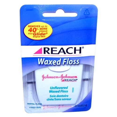 Johnson & Johnson Reach Unflavored Waxed Dental Floss 55 yd (Pack of 6