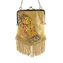 Victorian Pouch Beige Rose Fringe Beaded / Embellished Bag / Purse