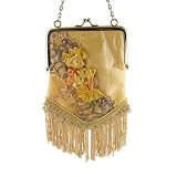 Victorian Pouch Beige Rose Fringe Beaded / Embellished Bag / Purse