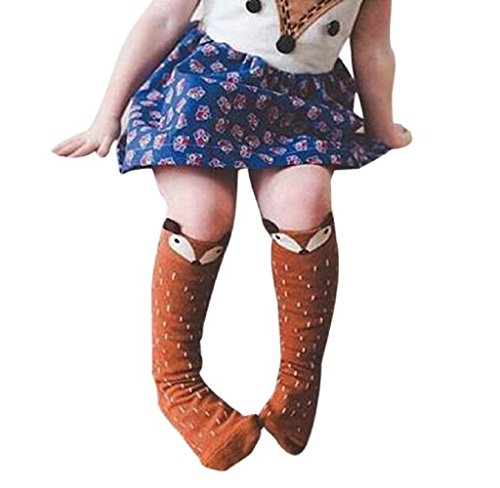 Tenworld 1-3 Years Toddlers Kids Girls Fox Pattern Knee High Socks (Coffee)