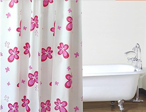 Bathroom Shower Curtain PEVA Waterproof Curtain With Pink Flowers,72x72inch(180x180CM)