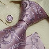 H5039 NEW Designer Pink 100% Jacquard Woven Silk Purple Tie Hanky Mens Necktie and Cuff Links Cufflinks and Handkerchiefs Set