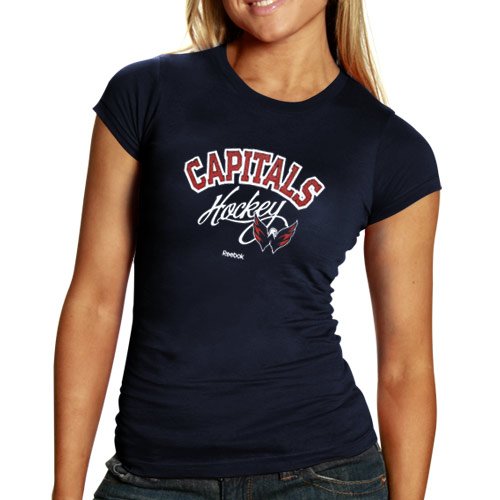 Reebok Washington Capitals Ladies Navy Blue Scripted Play T-shirt (Medium)