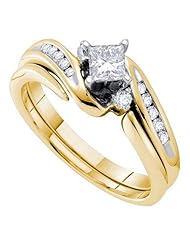 0.56CTW DIAMOND 0.37CT CENTER PRINCESS BRIDAL SET