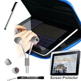 Apple iPad Durable Hard Nylon Cube Case + Includes a 4-inch eBigValue (TM) Determination Hand Strap + Anti-Glare Screen Protector for IPad Tablet (All Models) + Fashion Earbud Headset Headphones 3.5mm In-Ear Stereo ( WHITE ) + Premium Quality Metal Stylus Styli for Apple iPad