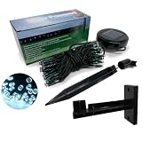 from SuperLED SuperLED Solar 60 White LED Light String, Switchable Constant or Multi-Effects, Fence/Wall Bracket & Ground Spike Included Model SLED-SOL60WH