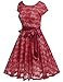 Meaneor Ladies Scoop Neck Cap Sleeve Casual Pullover Lace Skater Dress (Burgady/S)