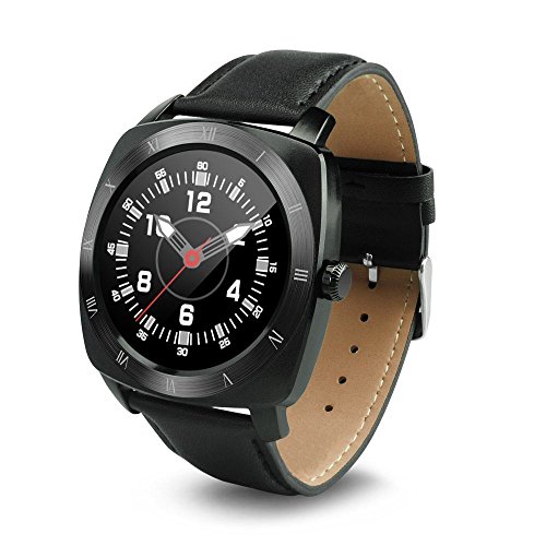 Pandaoo Heart Rate Monitor Smart Watch Men's Wrist Watch Waterproof For Fitness Sport Stainless Steel Case Leather Strap Bluetooth 4.0 Mate with iPhone Android Smartphones Gift Box Wrapped,Black