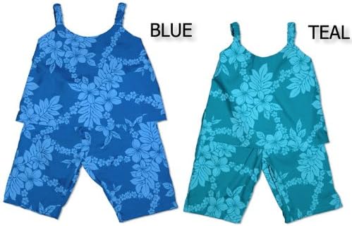 2PC Capri Set - Tropical Garden Lei Hawaiian Aloha Elastic Strap Sleeveless Top and Capri Set in Blue - 10
