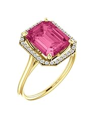 18K Yellow Gold 10.00x8.00mm Emerald Cut Pink Tourmaline and Diamond Halo-Style Ring -- LIFETIME WARRANTY
