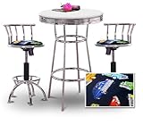 Chrome Bar Table & 2 Chrome Adjustable 24"-29" Old Car Oldsmobile Fabric Se ....