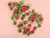 (KAMOMIRU)　観葉植物　ラティス　壁掛　造花　リーフ　フラワー　セット　目隠し (赤花　５束セット)