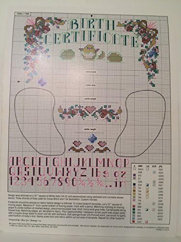 Counted Cross Stitch Lites BIRTH CERTIFICATE First Footprints #83009