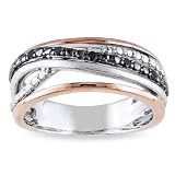 Pink Silver Black Diamond Fashion Ring (0.05 Cttw)