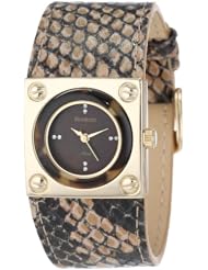 Armitron Womens 75/5079BMGPBN Brown Snake-Skin Pattern Gold-Tone Tortoise Bezel Strap Watch