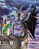 Sue Dawe Storm Warning Wizard Fighting Dragon Art Poster Print - 16" X 20"
