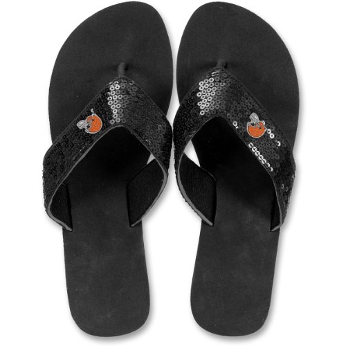 For Bare Feet Cleveland Browns Women's Sequin Flip Flops Small