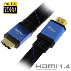 GTMax Premium High Speed Gold Plated HDMI to HDMI Flat Cable w/Nylon Sleeve (3 feet, Black/Blue)