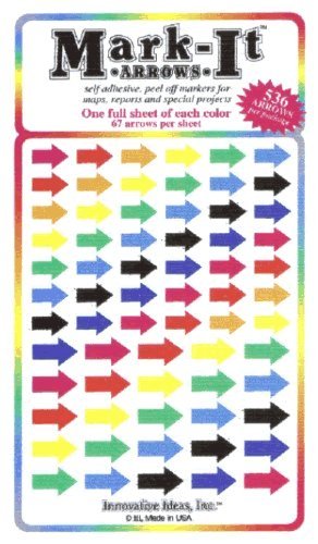 Removable Mark-it Brand Arrows for Maps, Reports or Projects - Two Sizes per Sheet - Eight Color Pack - 536 Arrows