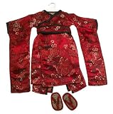 Christmas Doll Clothes Red Japanese Kimono, Obi Sash & Tatami Sandals ~ Made for 18