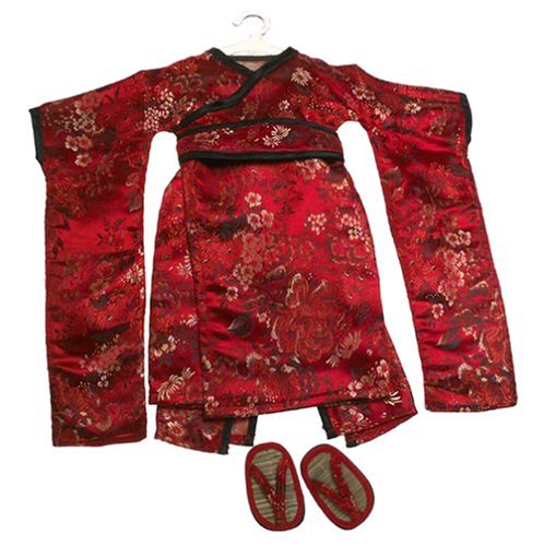 Red Brocade Japanese Kimono & Sandals ~ Doll Outfit Fits 18