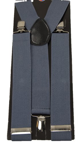 Men's Unisex Clip-on Braces Elastic Wide &quot;Gray&quot; Suspender