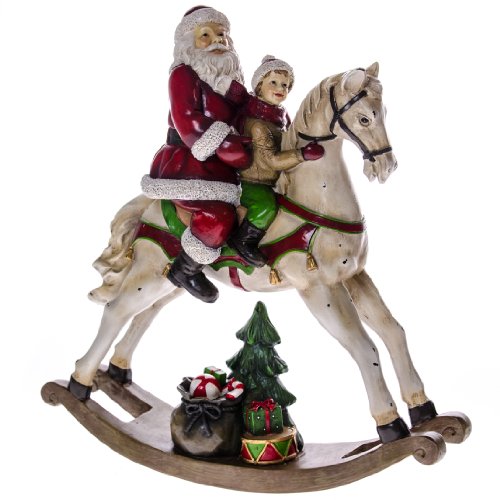 Santa & Rocking Horse Polyresin Decoration