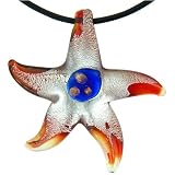 Blue And Red Star Murano Glass Necklace Pendant