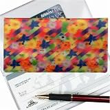 Lenticular Check Book Cover, FLOWERS, YELLOW, BLUE, GREEN R-D089-CBC