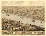 Bird's eye view of Jefferson City, the capitol of Missouri 1869. Drawn by A. Ruger., large historic panoramic map reprint 46x36
