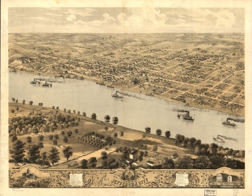 Bird's eye view of Jefferson City, the capitol of Missouri 1869. Drawn by A. Ruger., large historic panoramic map reprint 46x36
