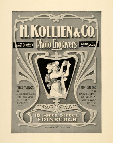 1907 Ad H. Kollien & Co. Engraving Scotland Art Nouveau Edinburgh Scotland - Original Print Ad