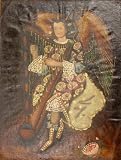ARCHANGEL w/ HARP Musician Angel Cuzco Oil Painting Peru Folk Art 11x15