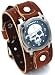 Nemesis #BR926K Men's Gun Metal Skull Dial Wide Leather Cuff Band Watch