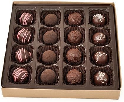 16 Piece Chocolate Truffle Gift Box: All Dark Collection. All Natural - Affordable - Perfect for Holidays, Office Gifts, Birthdays, Parties.