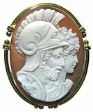 Master Carved Italian Mars and Diana Cameo Pin Pendant 18k Gold