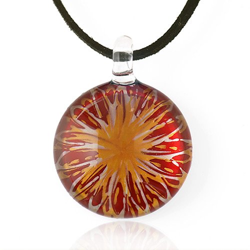 Hand Blown Venetian Murano Glass Flower Pendant Necklace, 18-20 inches