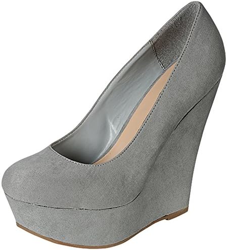 Fast Fashion Shoes Women's Platform Closed Toe Wedge Slip On Shoes,8.5 B(M) US,Grey