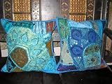Review mogulinterior.com  / 2 Sea Blue Gujrati Embroidered Sari Toss Pillow Cushion Covers