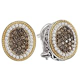 Enchanta Collection Sterling Silver & 18K Brown & White Diamond Oval Earrings