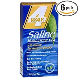 4 Way Saline Moisturizing Mist, Natural Eucalyptol & Menthol, 1-Ounce Spray Bottles (Pack of 6)
