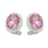 14K White Gold 1/5 ct. Diamond and 4 7/8 ct. Cushion Cut Pink Topaz Fashion Earrings