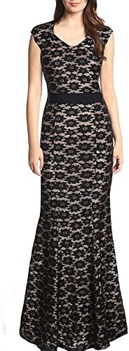 Women's Elegant Floral Lace Cap Sleeve Slim Long Bridesmaid Maxi Dress