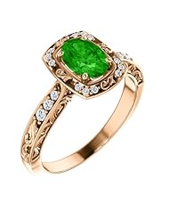 10K Rose Gold 7.00x5.00mm Oval Cut Tsavorite and Diamond Ring -- LIFETIME WARRANTY