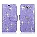 Core Prime/Prevail LTE Case, Cellularvilla [Stand Feature] Wallet Case Premium Pu Leather Flip Cover [3 Card Slots] for Samsung Galaxy Core Prime/Galaxy Prevail LTE (SM-G360) (Purple Glitter)