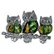 Pugster Silver Green Owls Brooch