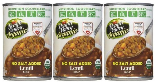 Health Valley Organic Lentil Soup, No Salt, 15 oz, 3pk