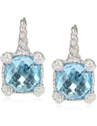 Judith Ripka "Linen" Blue Topaz Small Cushion Stone Earrings