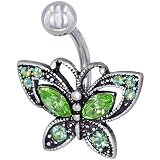 Green Crystal Filigree Butterfly Dangle Belly Ring